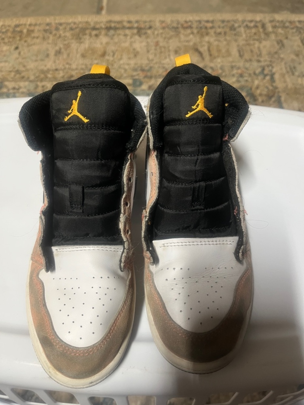 Jordan Men’s Sneakers in Black, White and Brown with Yellow Jumpman